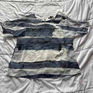 Linea Domani Womens Size Small Blue Short Sleeve Blouse Office Business Casual